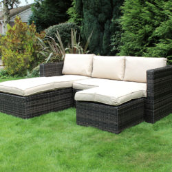 Charles Bentley L-shaped Rattan Corner Sofa Set - Dark Brown & Beige